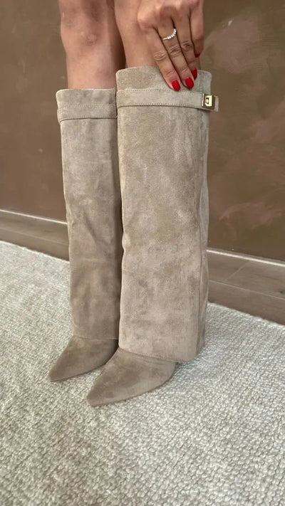 Modische Wildleder-Stiefel für Damen – Beige & stylisch