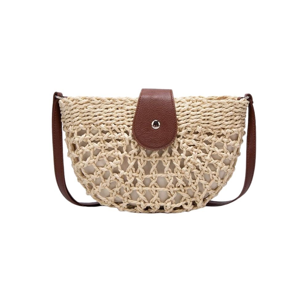 Geflochtene Strohtasche – Veganer Lederhenkel, Sommertasche