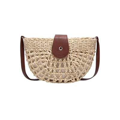 Geflochtene Strohtasche – Veganer Lederhenkel, Sommertasche