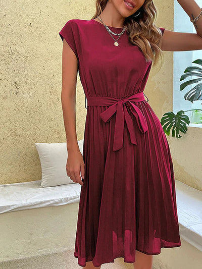 Damen Midikleid für den Sommer mit kurzen Ärmeln und Rundhalsausschnitt