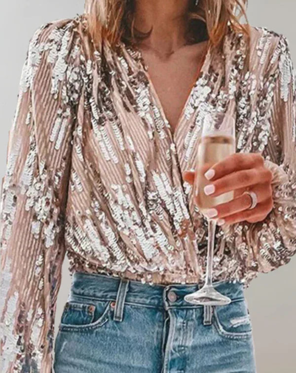 Maeve - elegantes top mit silbernem glitzer