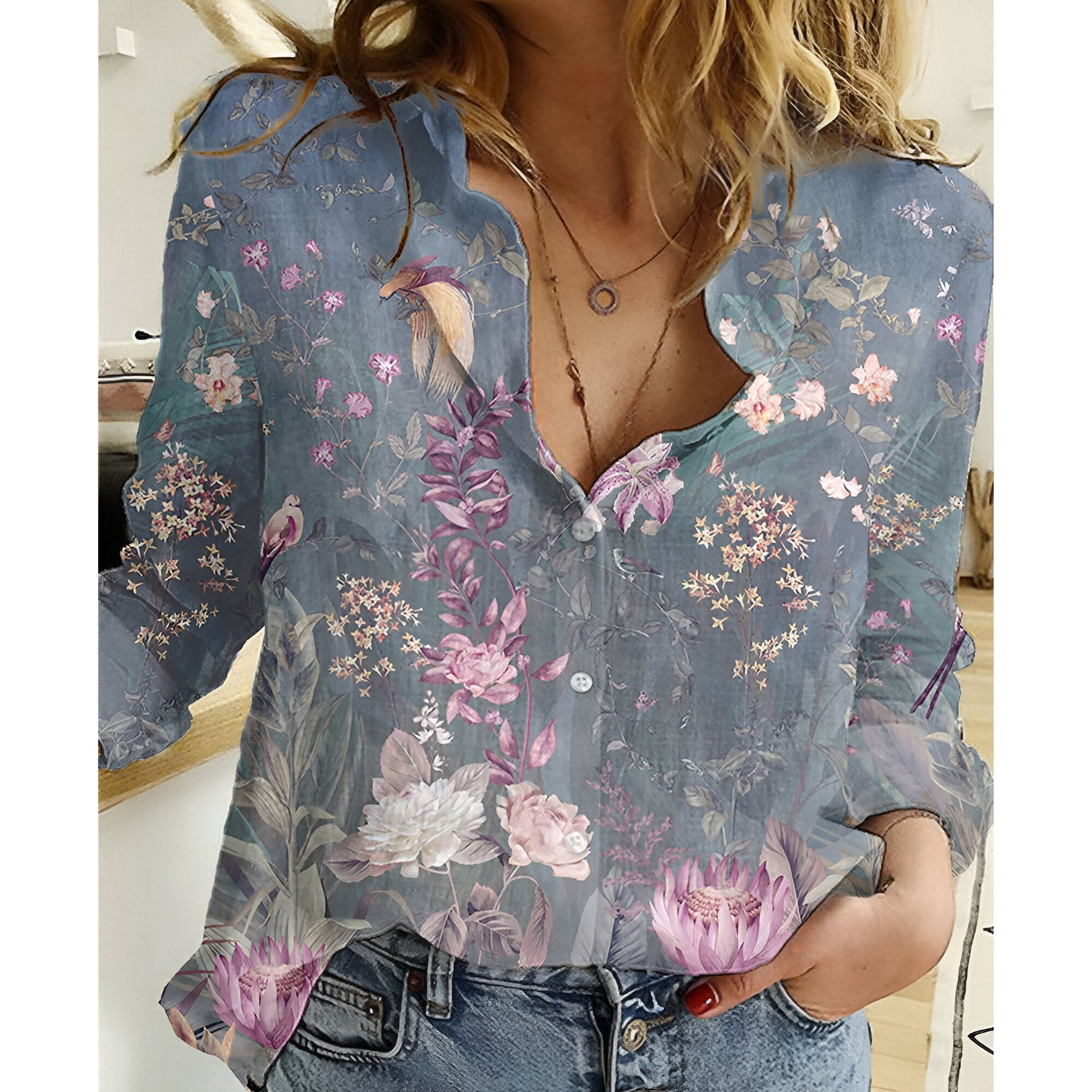 Elenita | Klassisches Hemd mit Marmorprint und Knöpfen (Saison 2)