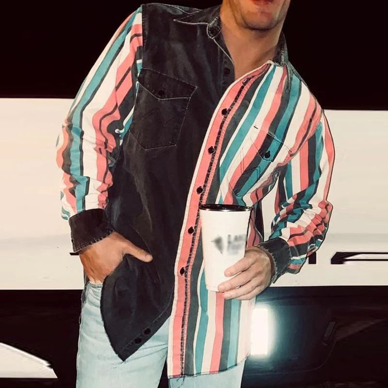 Langärmliges Hemd mit Knopfleiste - gestreift - Retro-Hemd - Herrenhemd