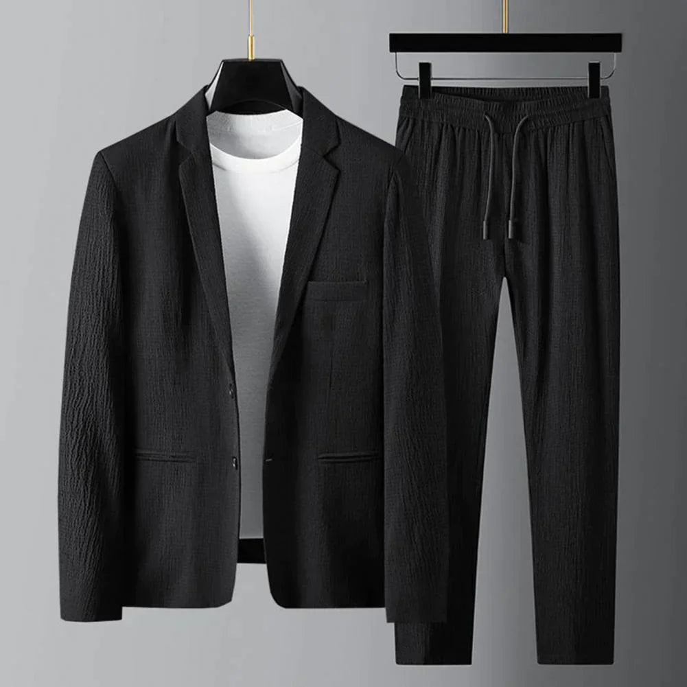 Lässiger Anzug | Leicht | Kordelzug | Hosen- und Blazer-Set | Zweiteiliges Set für Männer