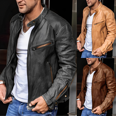 Lederjacke – Reißverschluss – Kunstleder – Bikerjacke – Herrenlederjacke