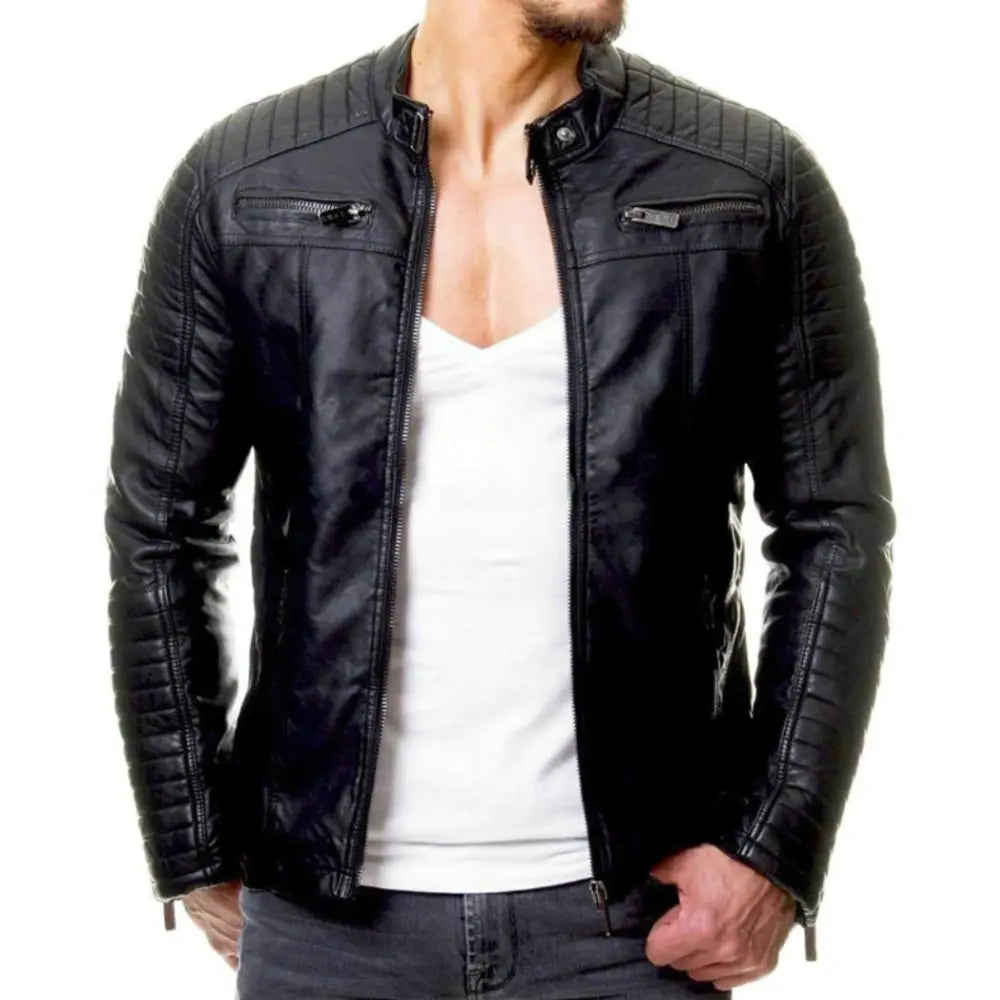 Lederjacke – Winddichte Herren-Bikerjacke aus Leder mit Reißverschluss