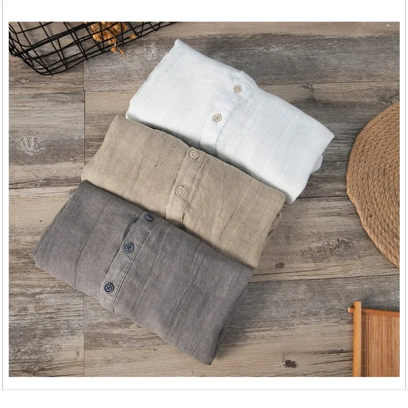 Leinenhemd – mit Knöpfen – leicht – Kurzarmhemd – Herrenhemden