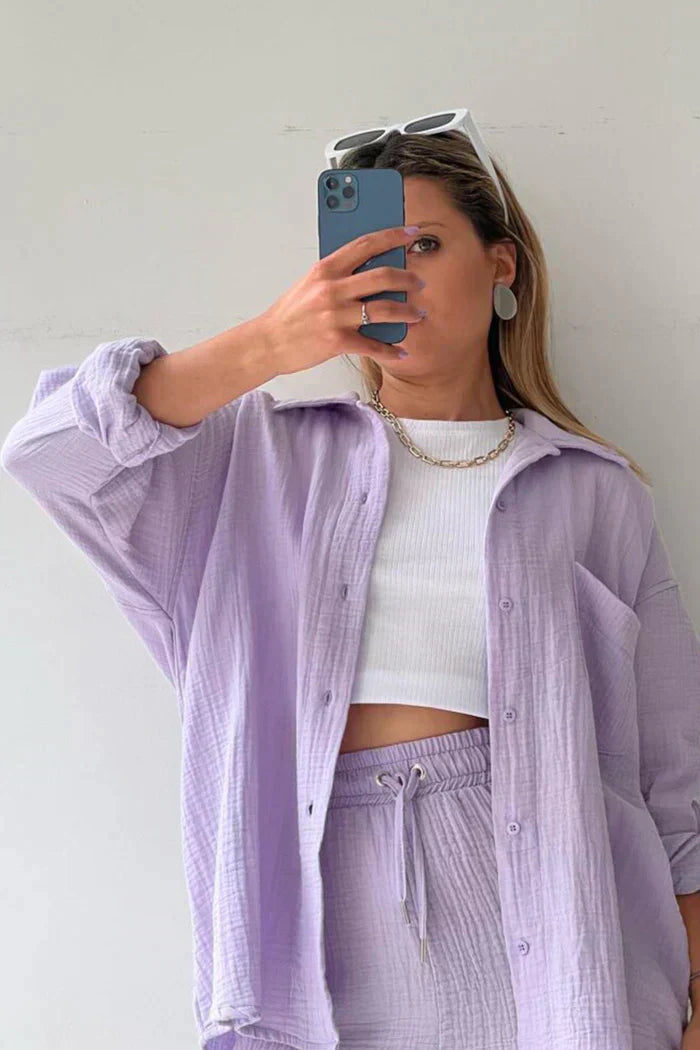 Lässiges 2-Teiler Damen Set – Oversize Hemd & Shorts aus Musselin | Zendoo.de