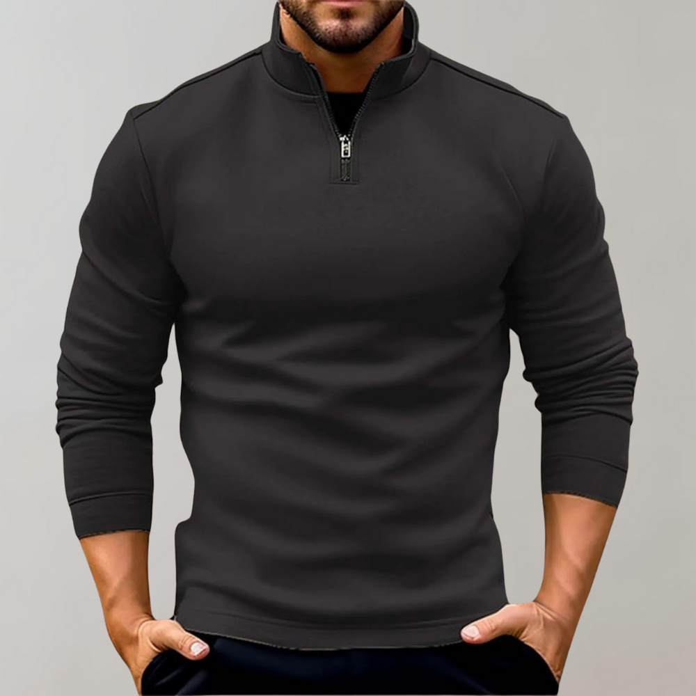 Herrenpullover mit reißverschluss und niedrigem kragen