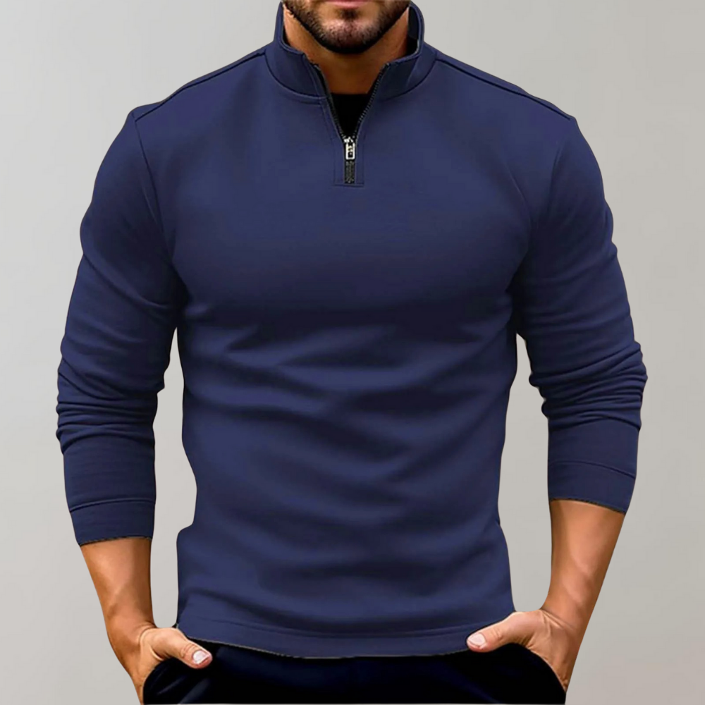 Herrenpullover mit reißverschluss und niedrigem kragen