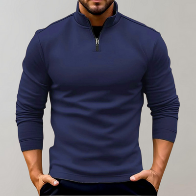Herrenpullover mit reißverschluss und niedrigem kragen