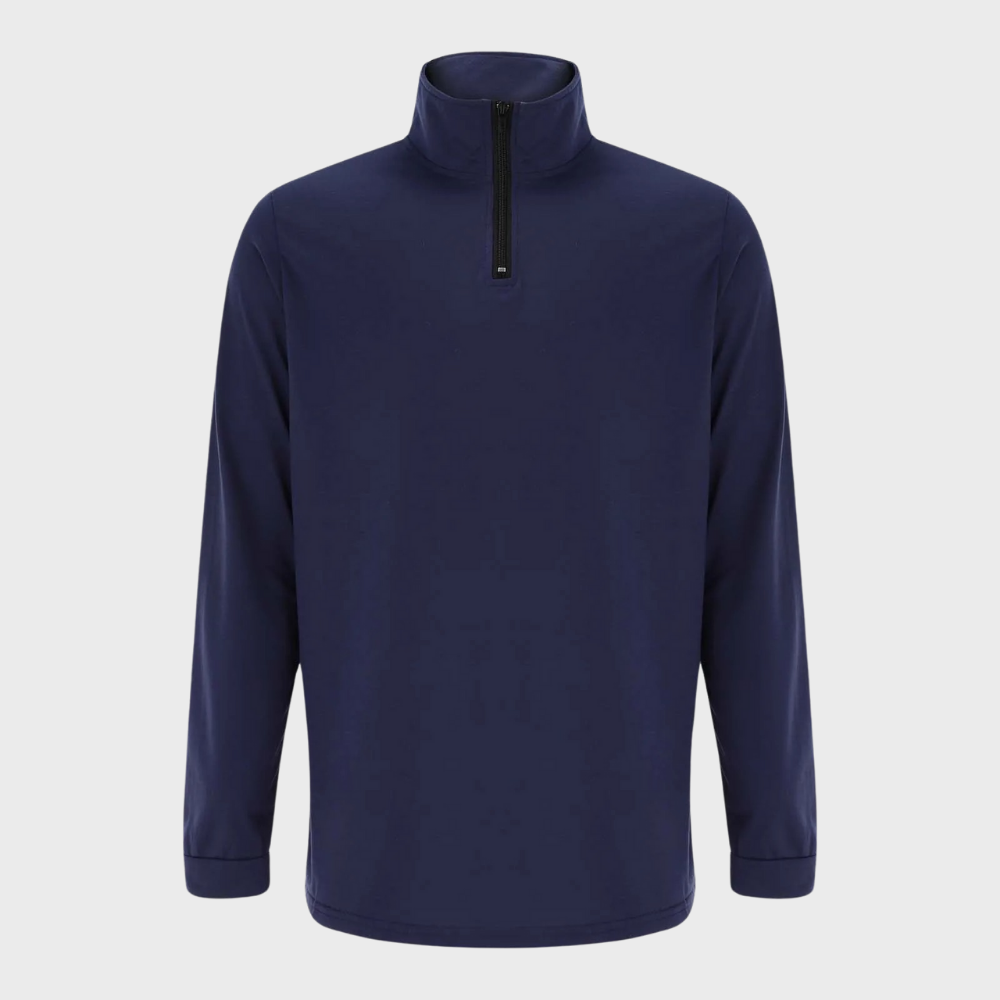 Herrenpullover mit reißverschluss und niedrigem kragen