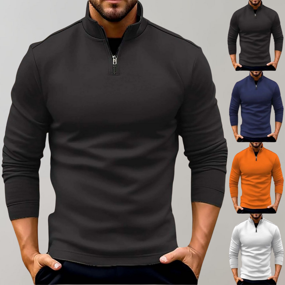 Herrenpullover mit reißverschluss und niedrigem kragen