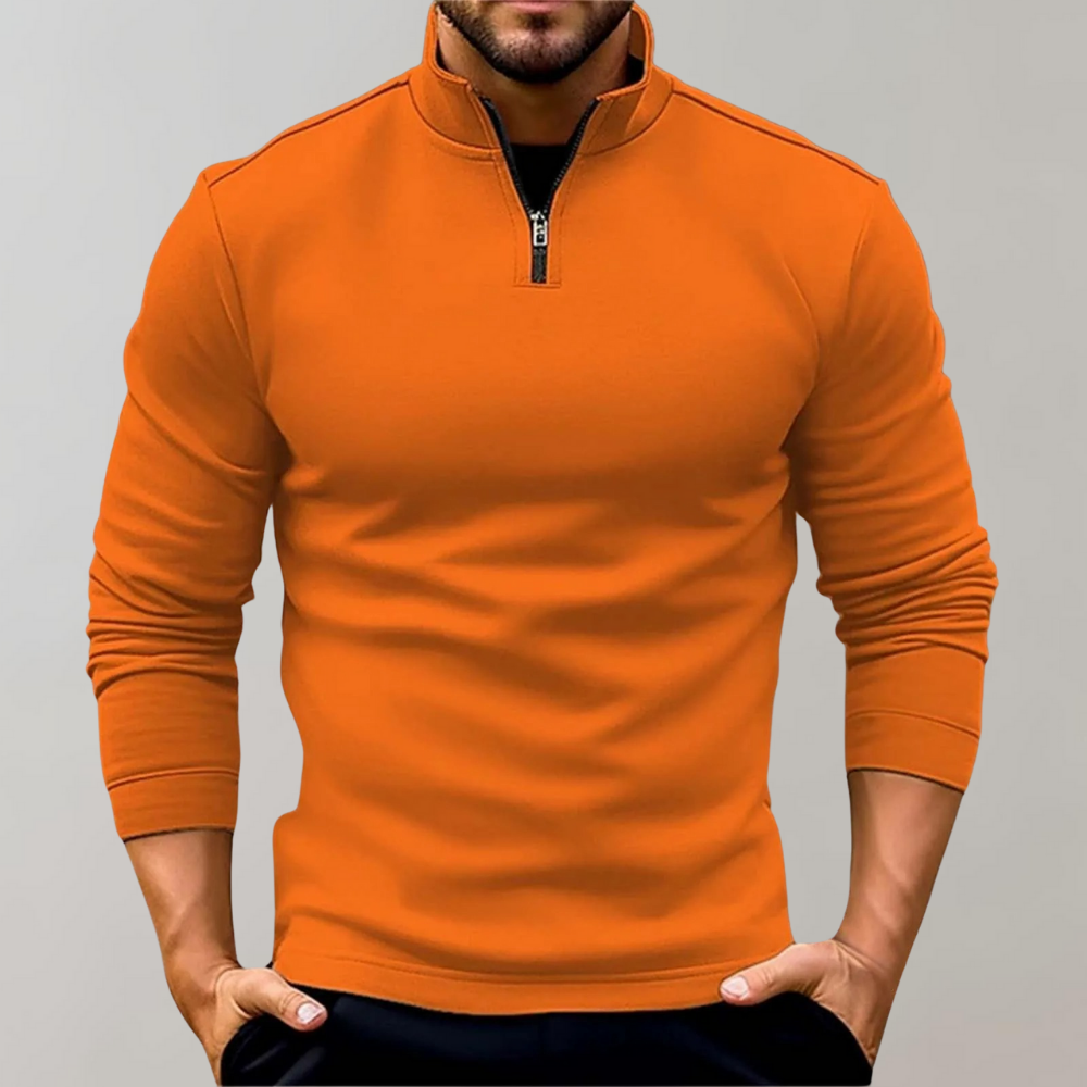 Herrenpullover mit reißverschluss und niedrigem kragen