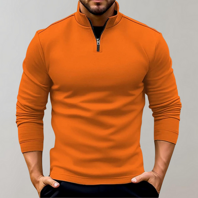 Herrenpullover mit reißverschluss und niedrigem kragen