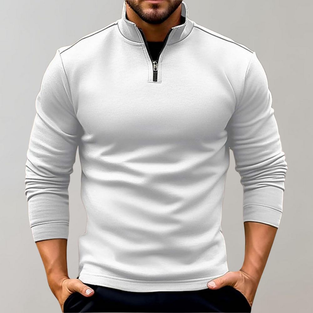 Herrenpullover mit reißverschluss und niedrigem kragen