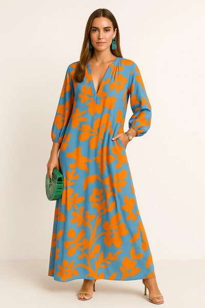 Maxikleid mit tiefem V-Ausschnitt