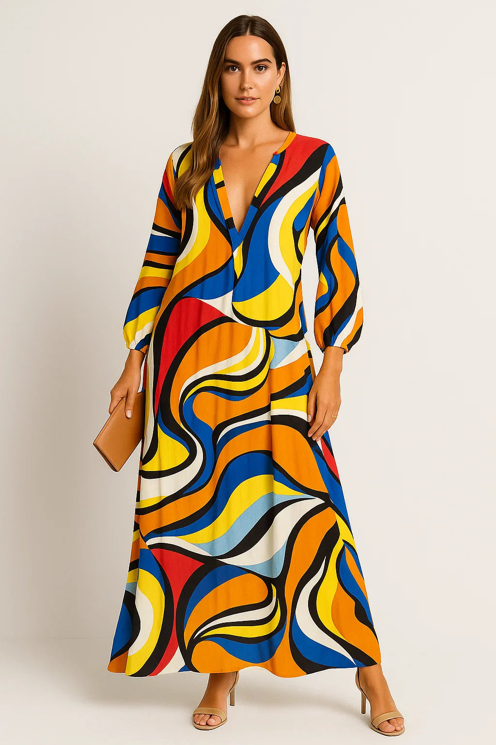 Maxikleid mit tiefem V-Ausschnitt