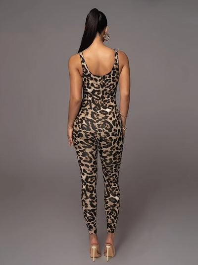 Knöchellanger Damen-Jumpsuit mit ärmellosem Tierprint