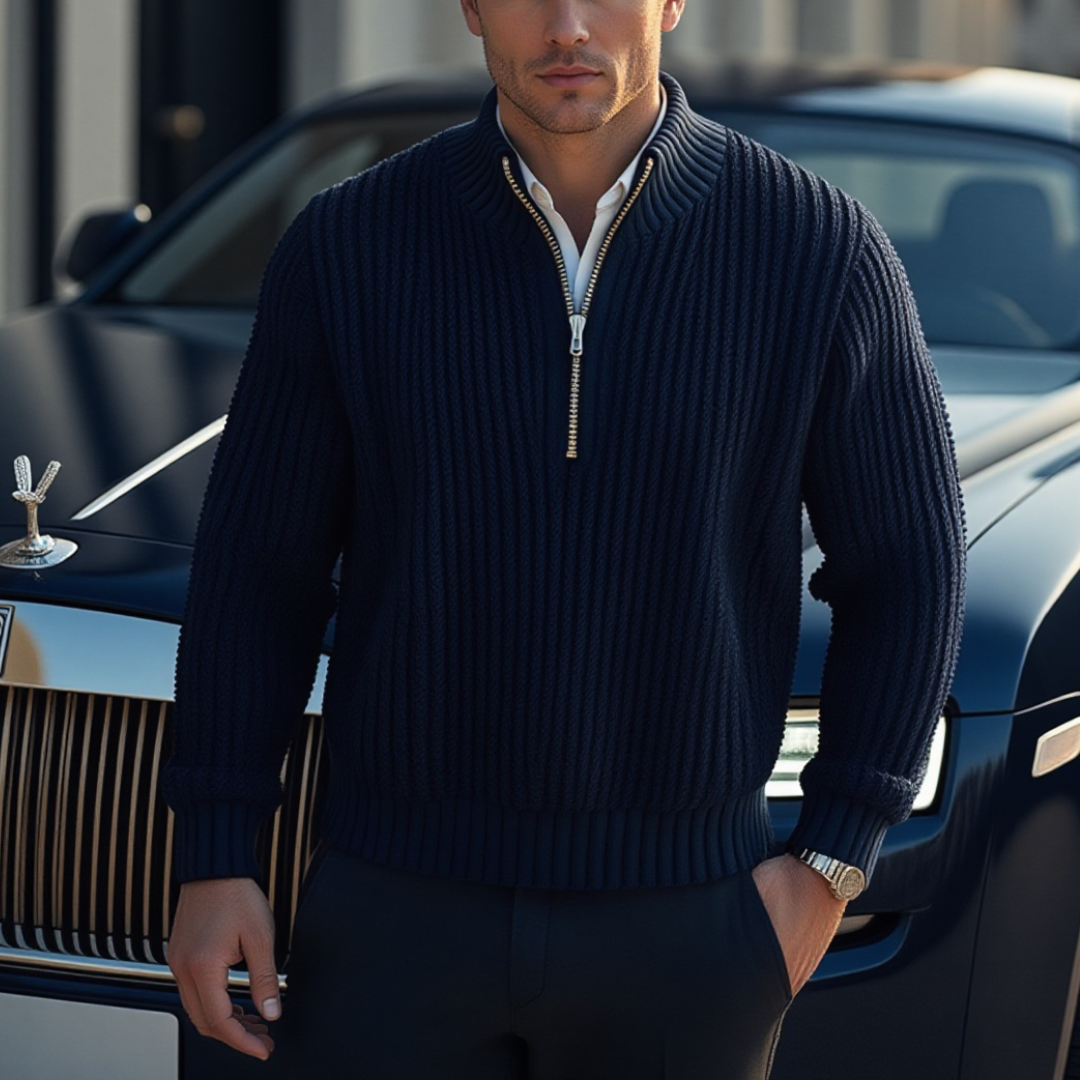 Pullover Mit Geripptem Perkins-Kragen Und Reissverschluss