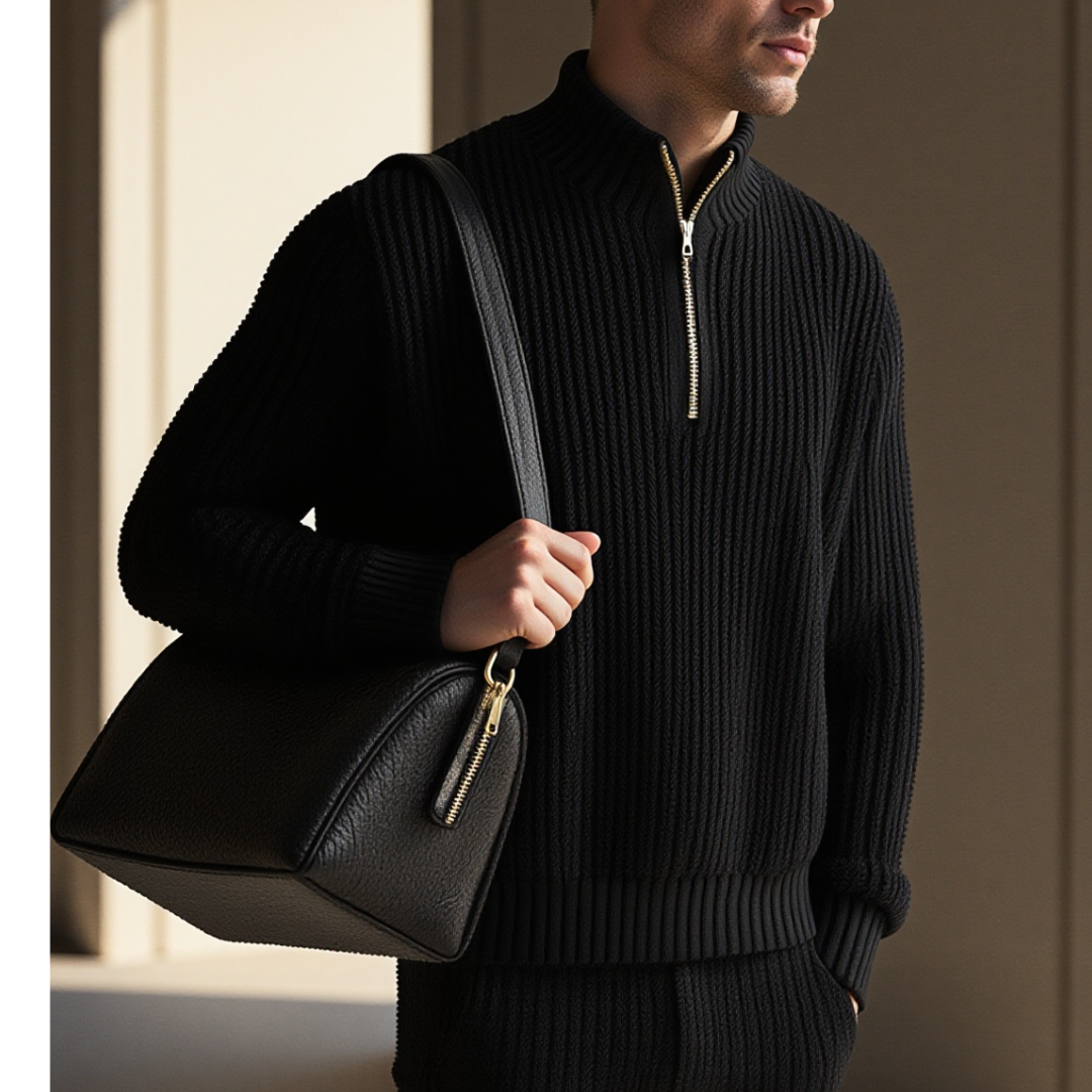 Pullover Mit Geripptem Perkins-Kragen Und Reissverschluss