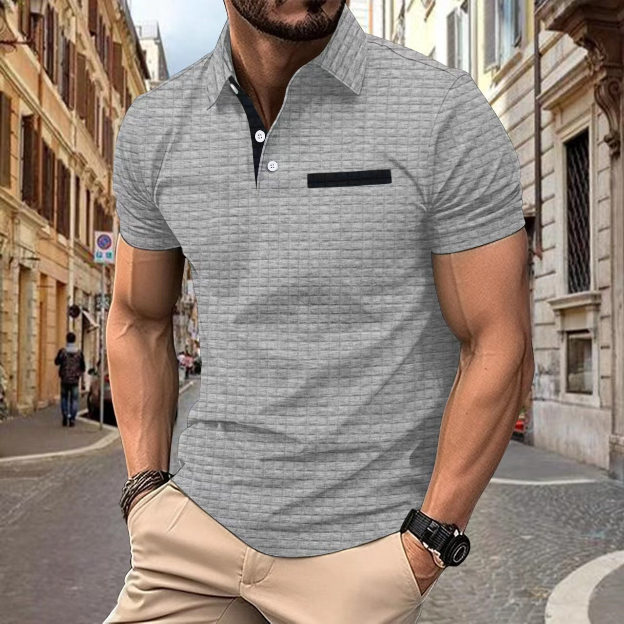 Herren modisches Kurzarm-Polohemd mit strukturiertem Design Aliams