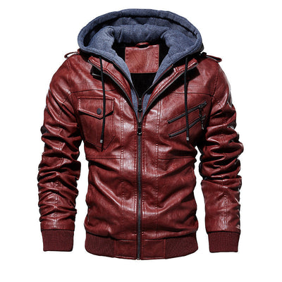 Herren Lederjacke mit Kapuze und Taschen