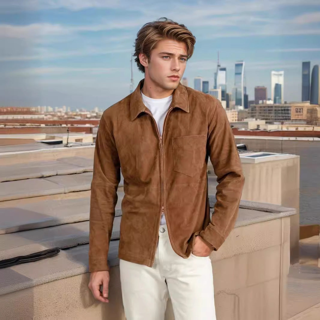 Herren Wildlederjacke mit modernem Stehkragen und praktischen Taschen Aliams