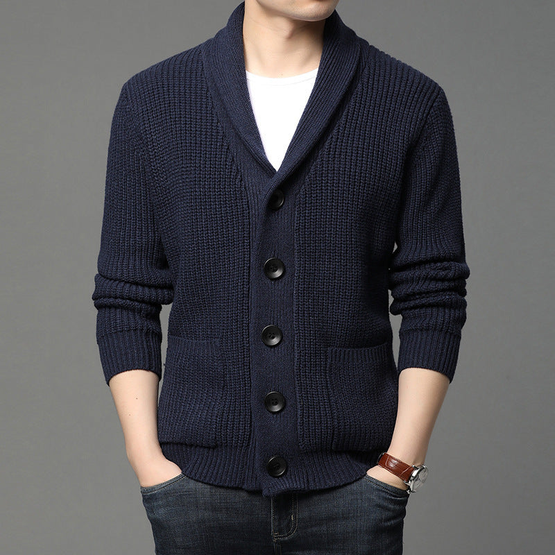 Herren Strickjacke mit hoch geschlossenem Kragen und praktischen Taschen Aliams