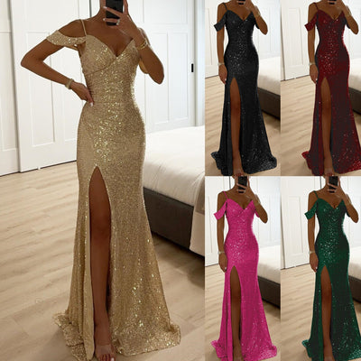 Pailletten Maxikleid mit Schlitz – Elegantes Sommer Abendkleid