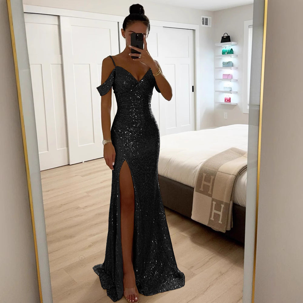 Pailletten Maxikleid mit Schlitz – Elegantes Sommer Abendkleid