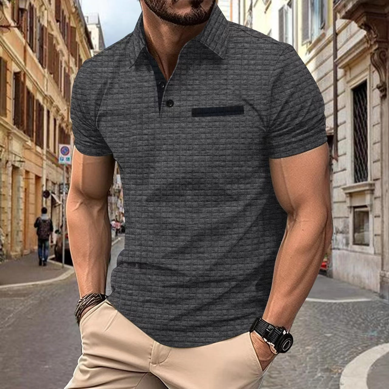 Herren modisches Kurzarm-Polohemd mit strukturiertem Design Aliams