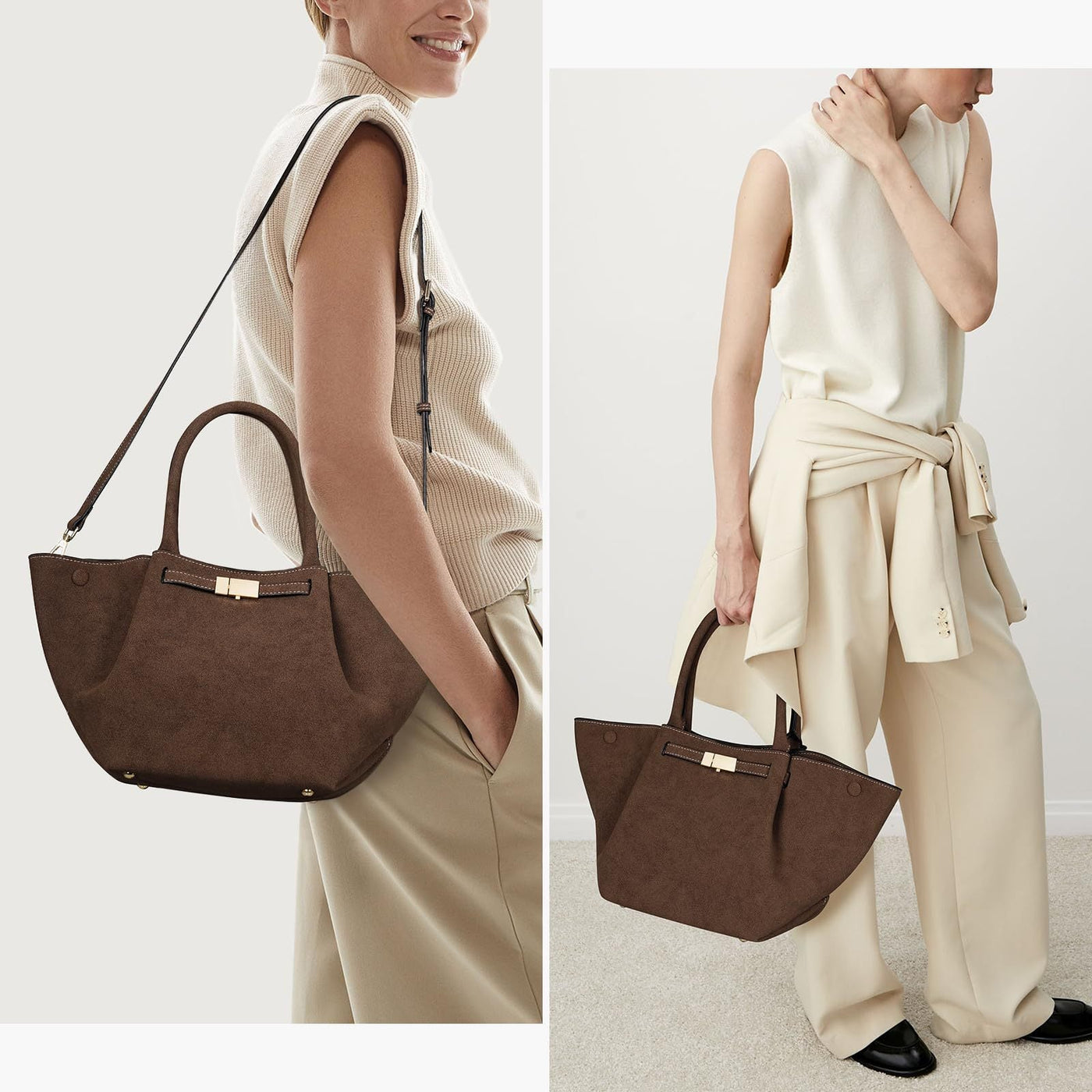 Strandtasche Damen Vegan Suede – Große Tote Bag Sommer Braun