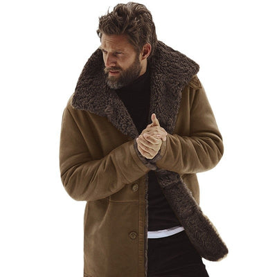 Herren Teddyfell-Mantel mit hochgeschlossenem Kragen Aliams