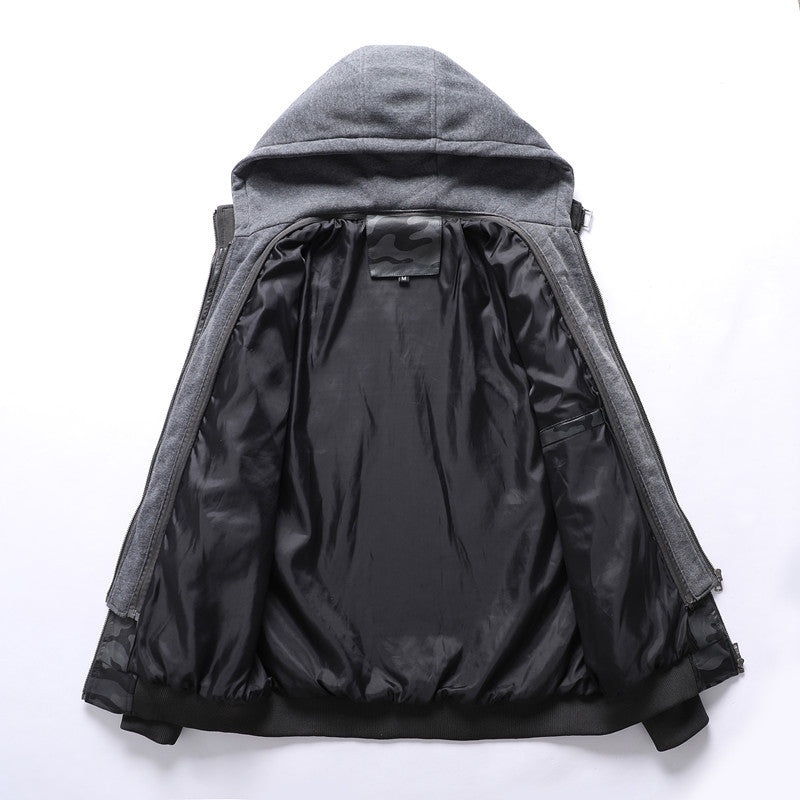 Herren Camouflage Lederjacke mit Kapuze und Taschen