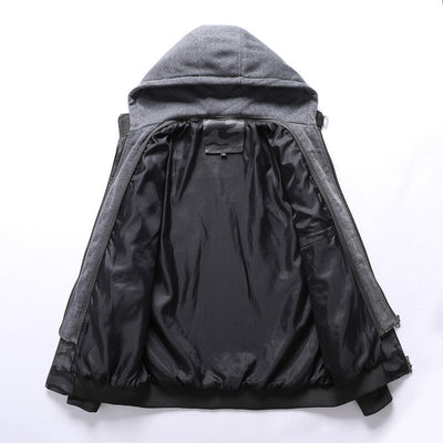 Herren Camouflage Lederjacke mit Kapuze und Taschen