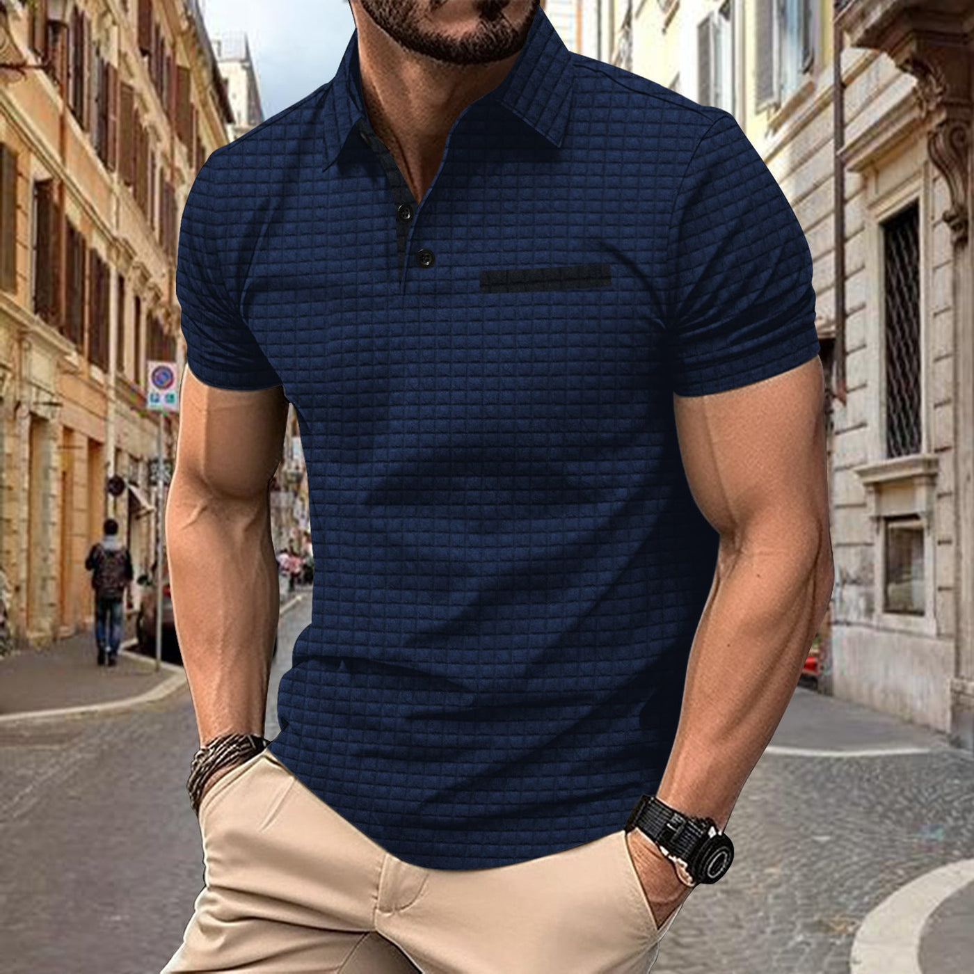 Herren modisches Kurzarm-Polohemd mit strukturiertem Design Aliams