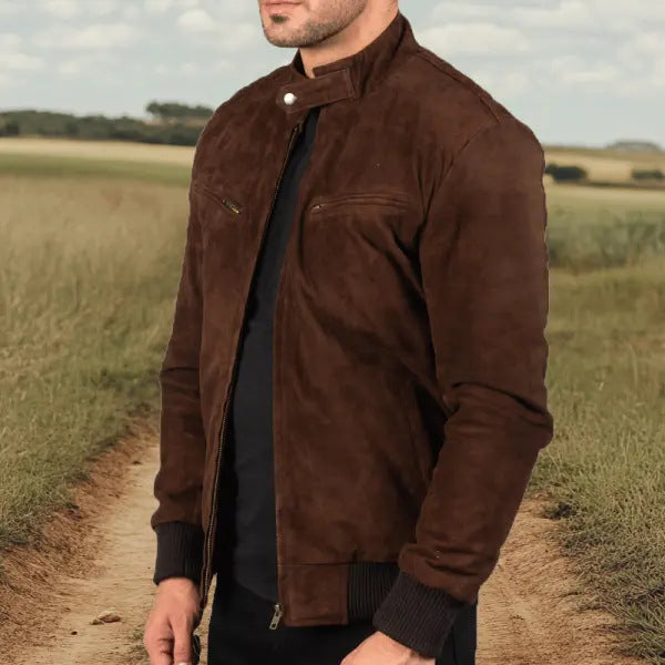 Herren zeitlose Wildlederjacke im modernen Biker-Schneid Aliams
