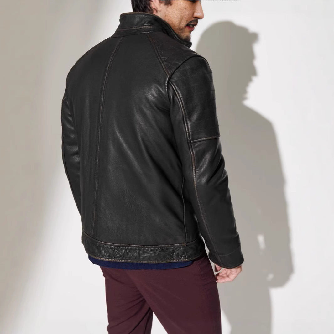 Herren stilvolle Bikerjacke mit strukturierten Nähten Aliams