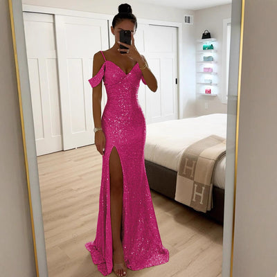 Pailletten Maxikleid mit Schlitz – Elegantes Sommer Abendkleid