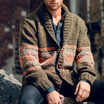 Herren Strickjacke mit hohem Kragen und farbenfrohem Muster Aliams