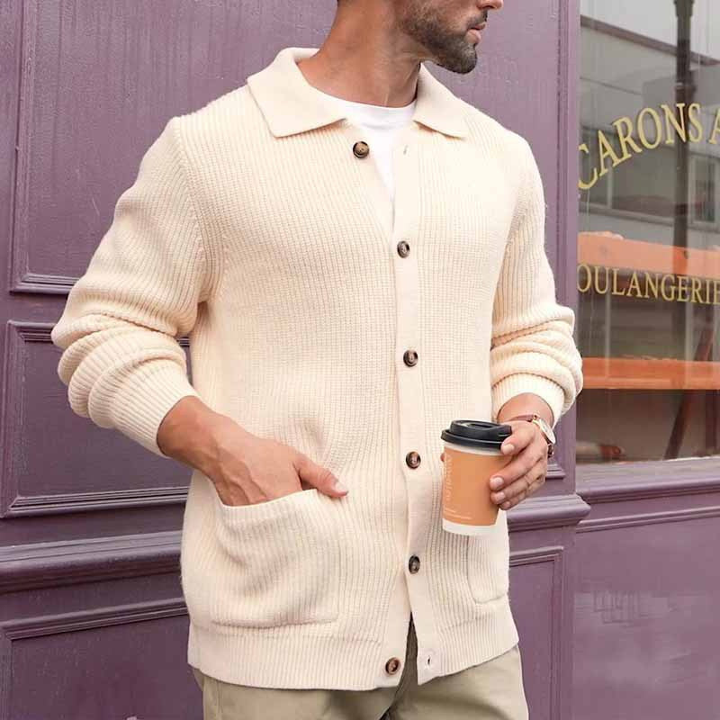 Herren Strickjacke mit großflächiger Rippstruktur und praktischen Taschen Aliams