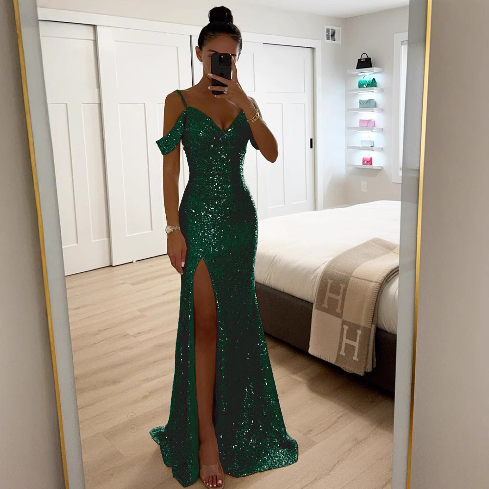 Pailletten Maxikleid mit Schlitz – Elegantes Sommer Abendkleid