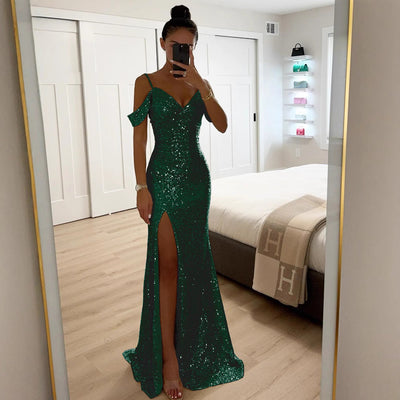 Pailletten Maxikleid mit Schlitz – Elegantes Sommer Abendkleid