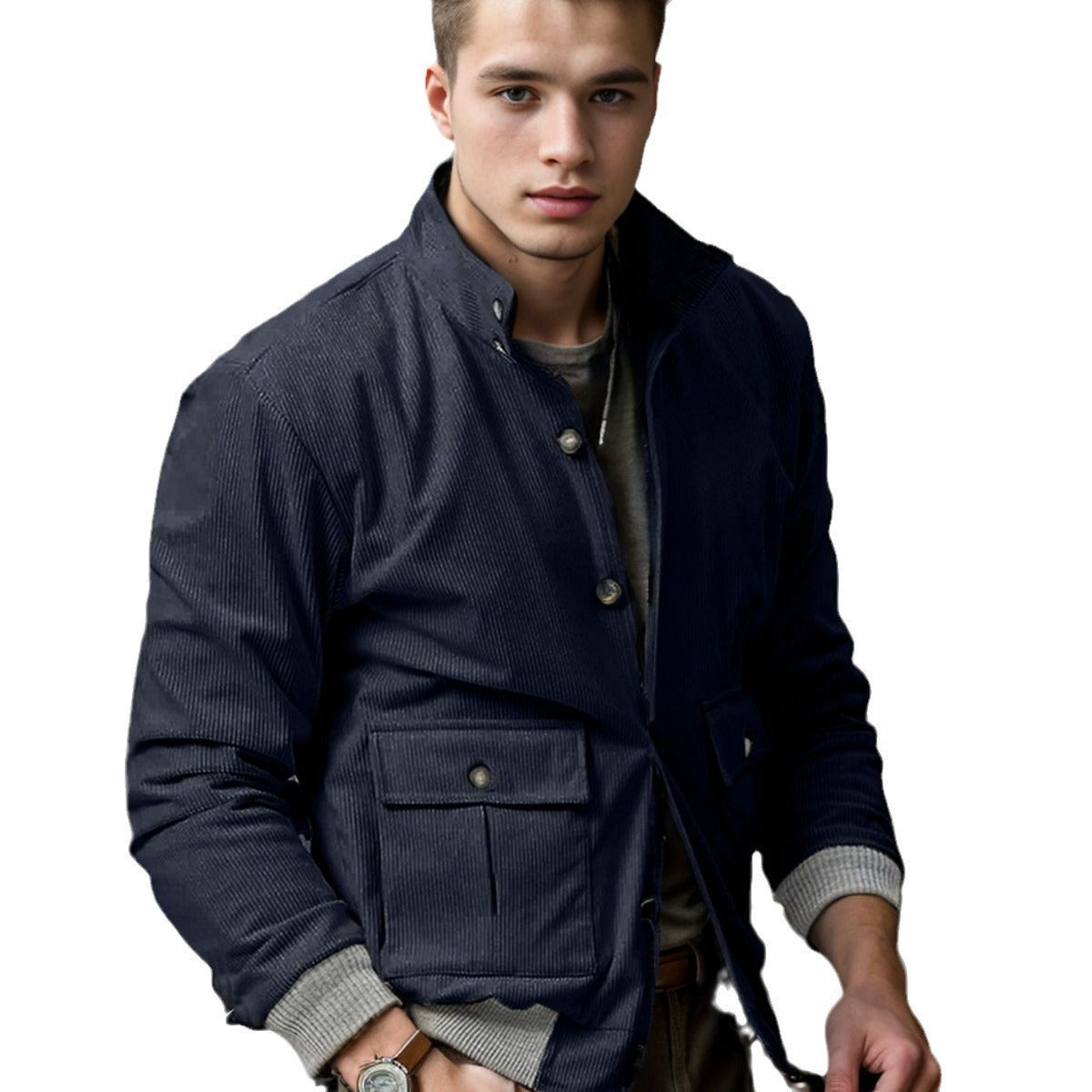 Herren modische Utilityjacke mit praktischen Taschen und modernem Stehkragen Aliams