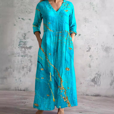 Geblümtes Maxikleid mit Dreiviertelärmeln