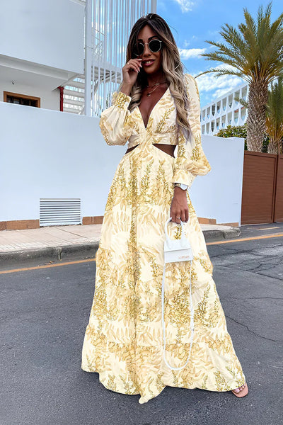 Damen Maxikleid – Leichter Stoff – Tropenprint – Ärmellos – Sommerstil