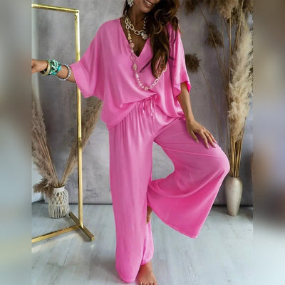 Bequemes top und hose freizeit-set für frauen