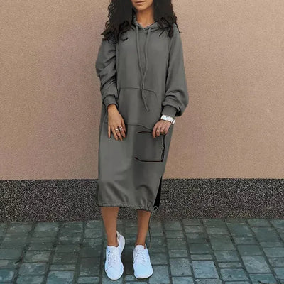 Urbanes hoodie-kleid mit kängurutasche