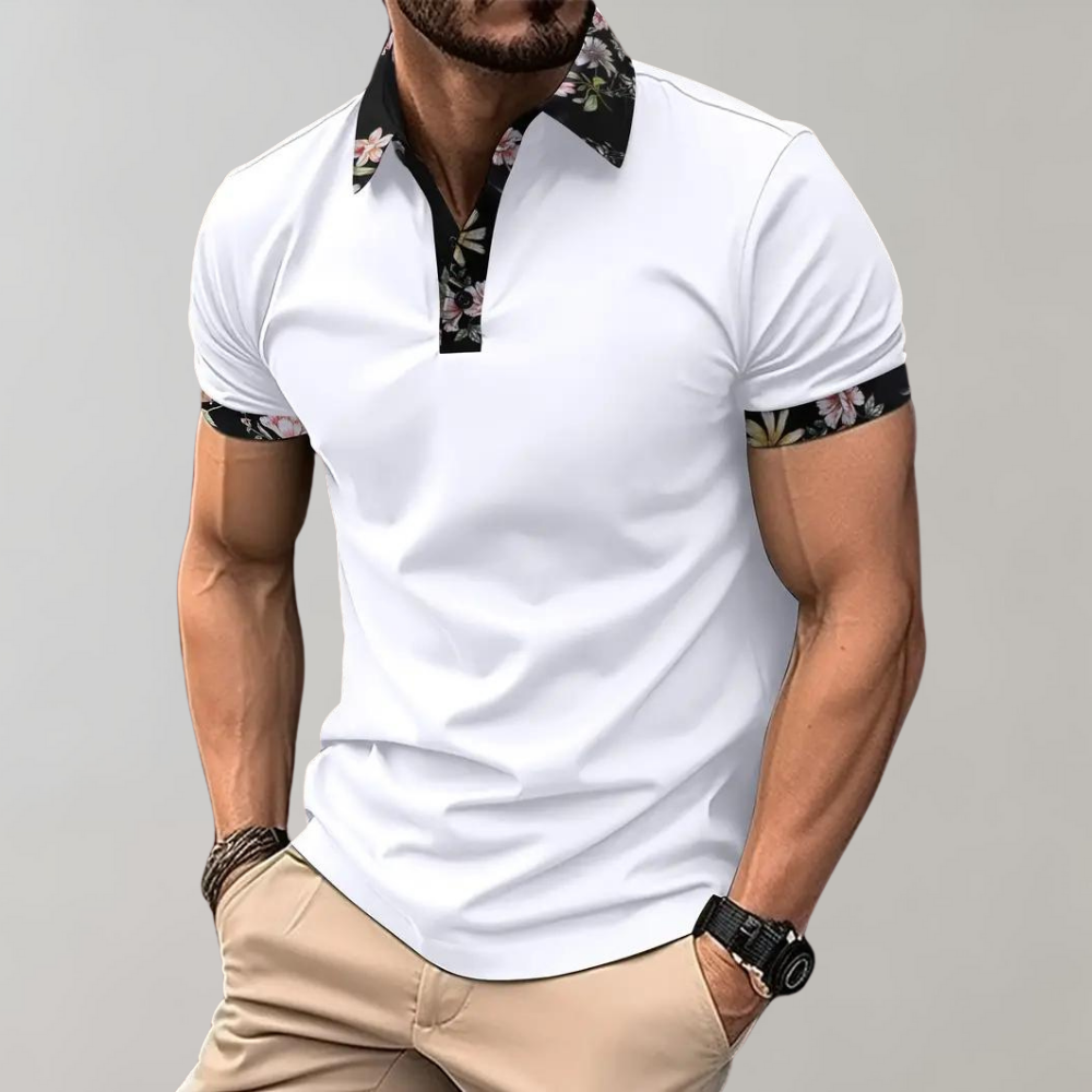 Polo-T-Shirt | Blumenmuster | Kurzarm | Polohemden | Herrenbekleidung